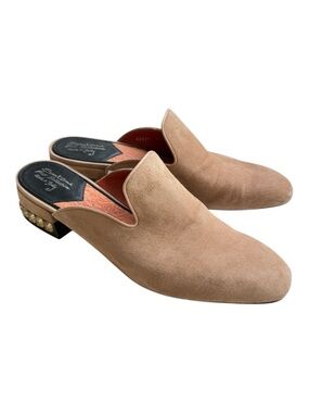 SANTONI Tan Suede Slip-On Mules With Swarovski Embellished Heels